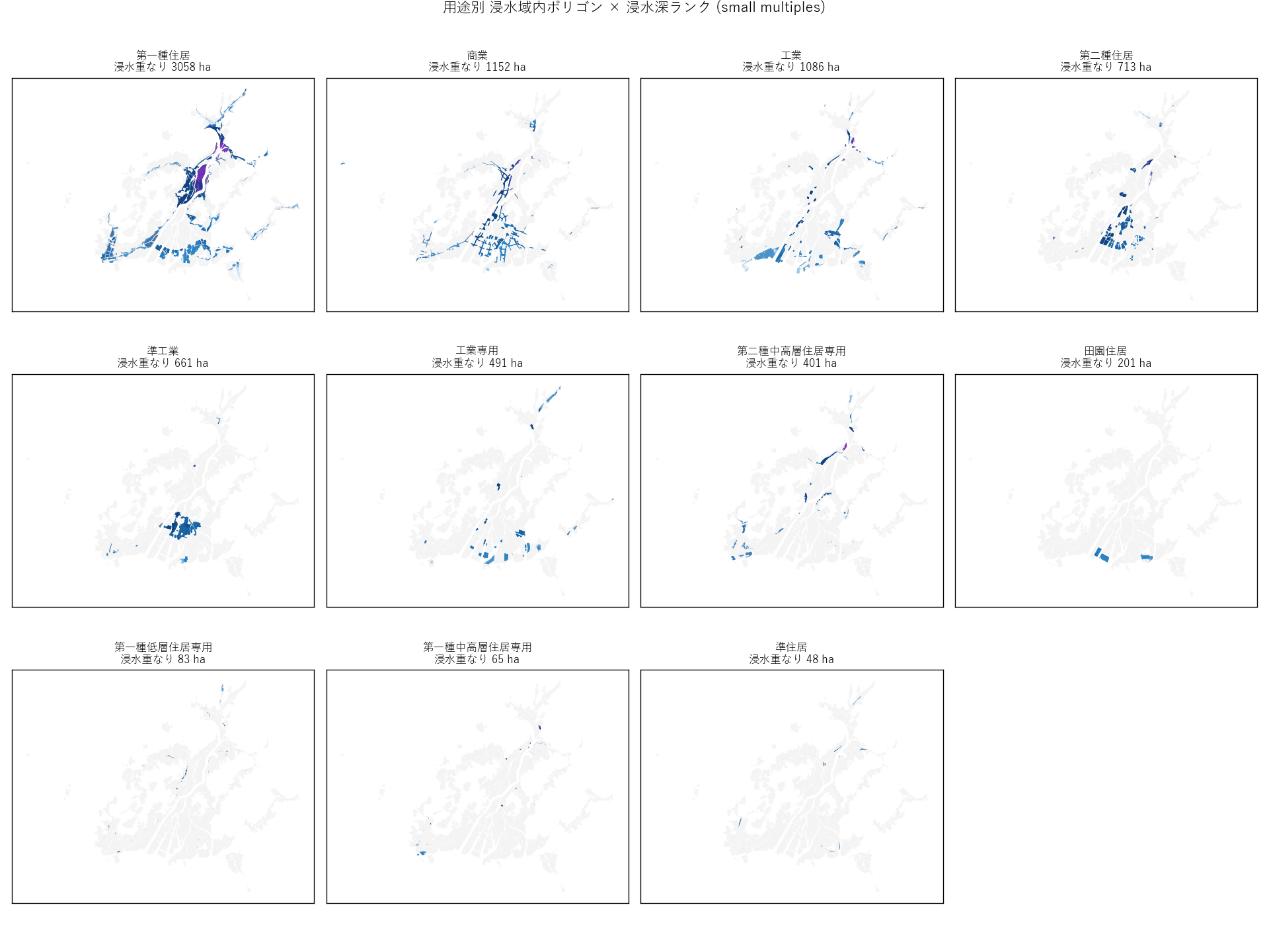用途別 浸水内ポリゴン (12 panels)